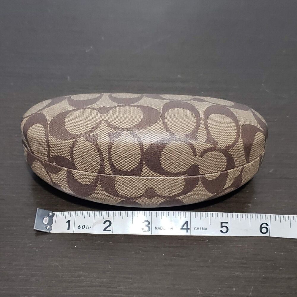 New Coach Hard Clamshell Eyeglass Case Classic Logo Monogram Brown